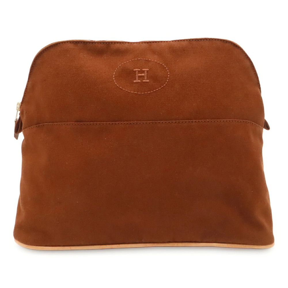 HERMES Bolide Pouch 31 Handbag Clutch Bag Canvas Leather Brown